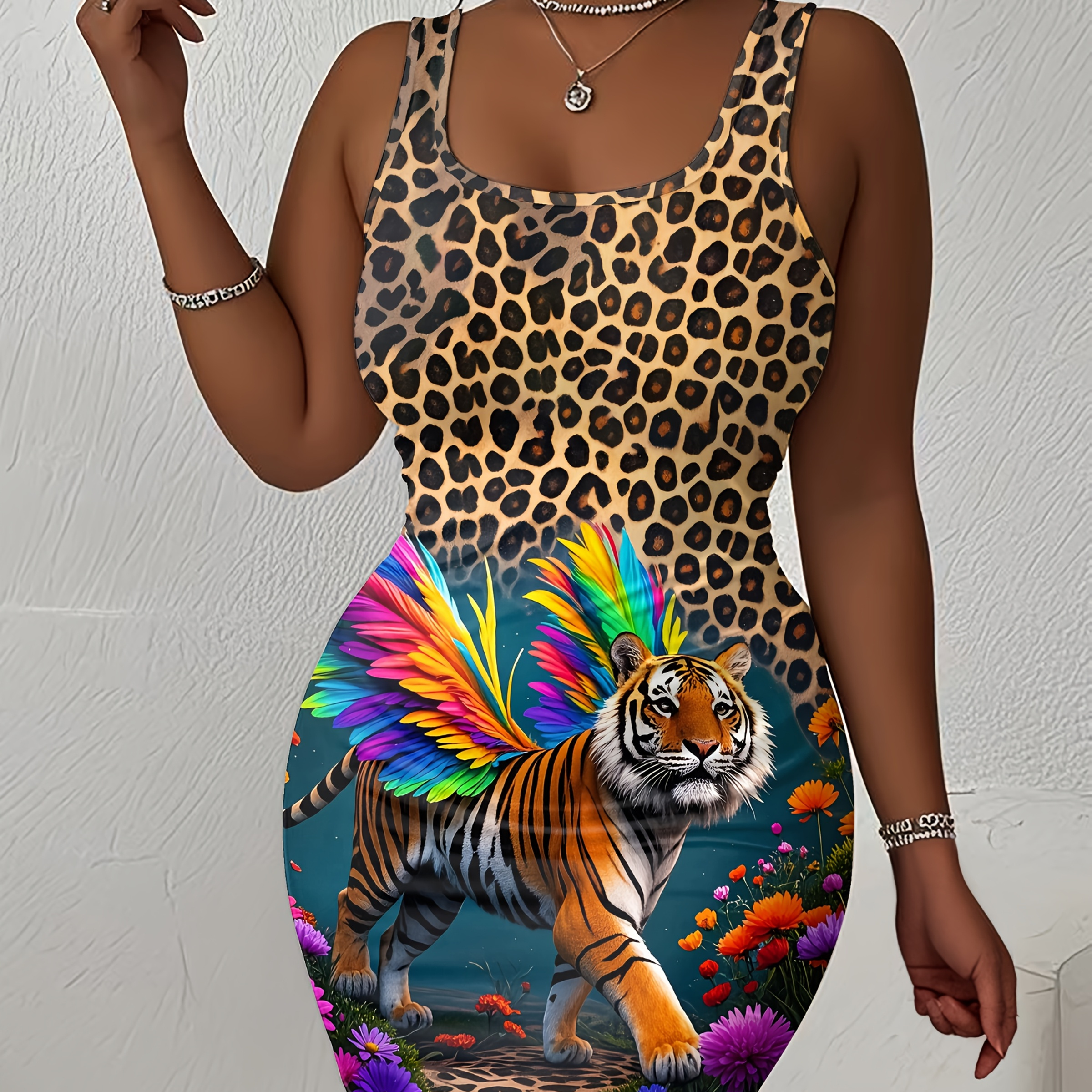 

Robe manches pour femme avec imprimé tigre