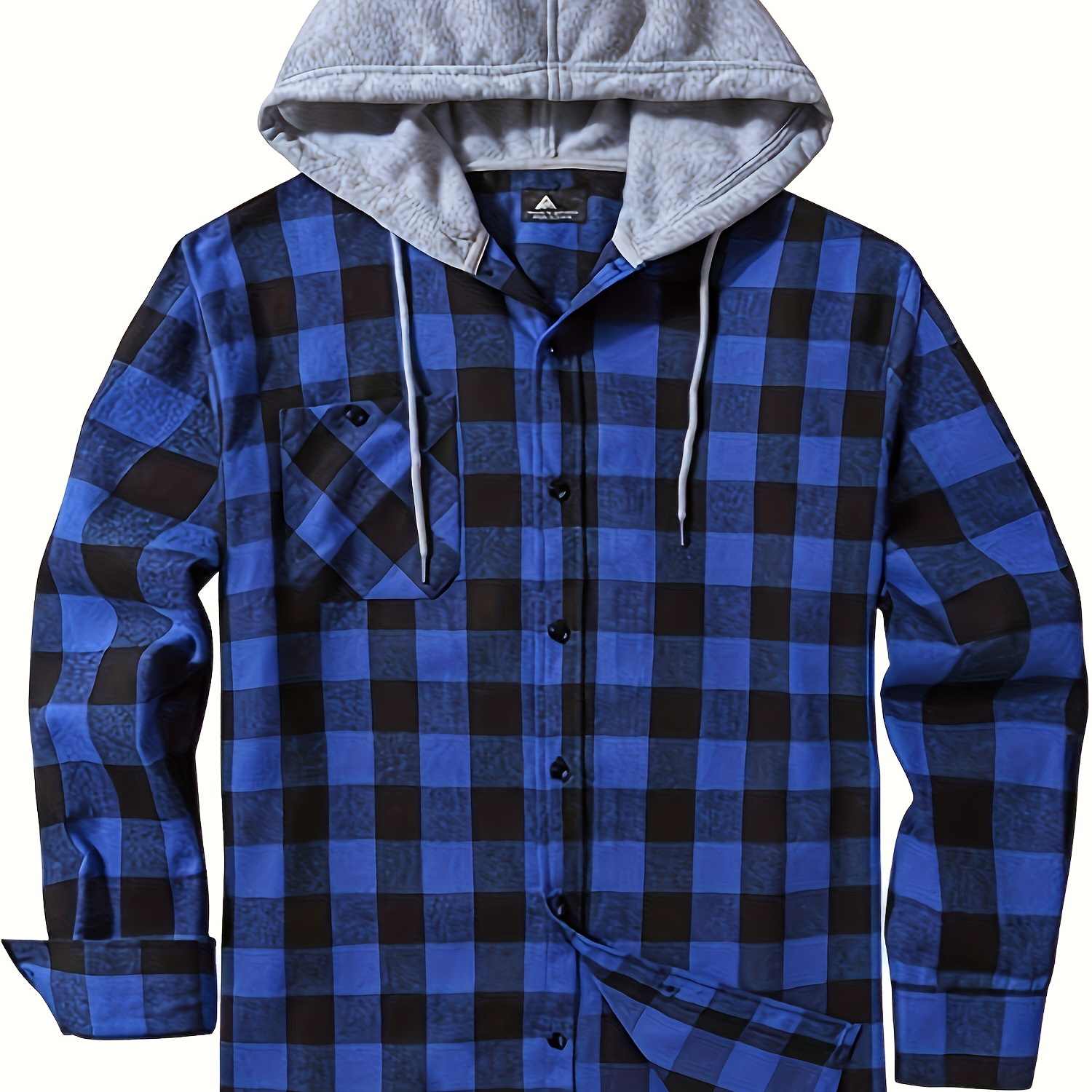 

Plus Size Men's Plaid Hooded Shirt Contrast Color Long Sleeve Shirt Jacket For Auutmn/winter, Men's Clothing