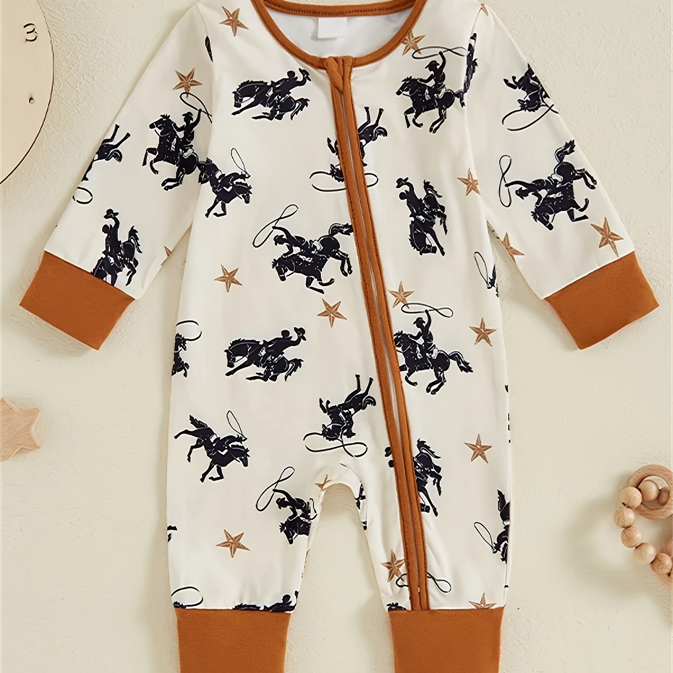 

Baby Boys Western Cowboy Horse Print Onesie, Long Sleeve Casual Romper, Infants Spring Fall Bodysuit