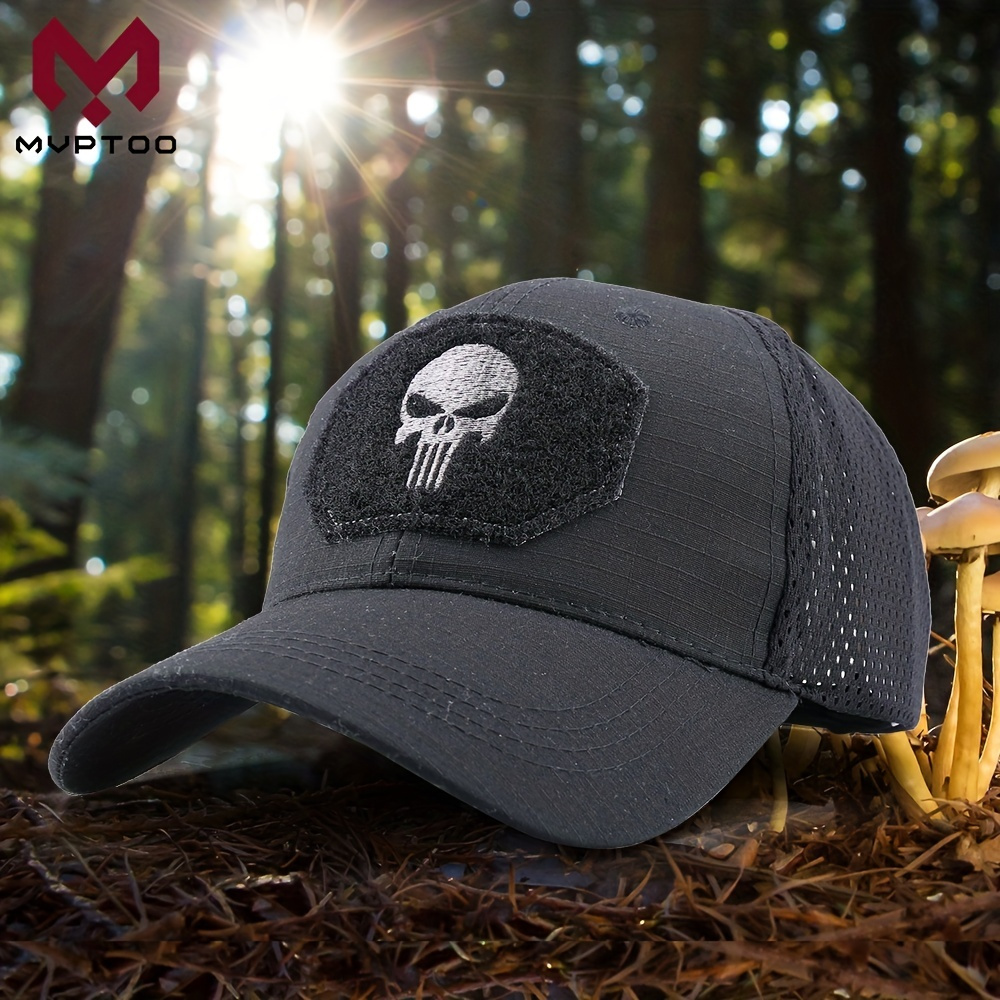 Skull Embroidered Tactical Operator Cap: Adjustable Mesh Baseball Cap For  Fishing, Sports, Hunting & Hiking! Halloween & Day Of The Dead Decorations