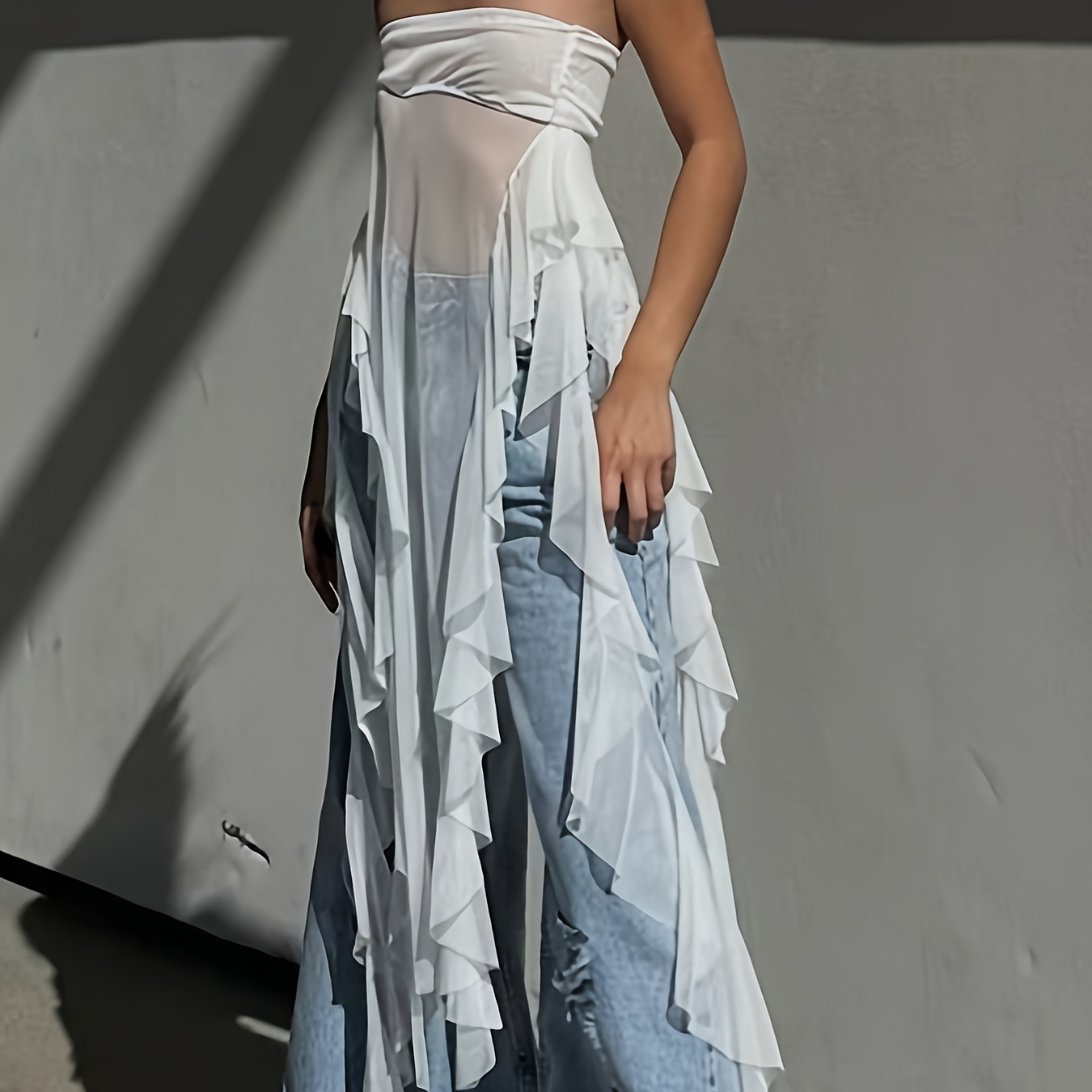 

Sexy Sheer Tassel-trimmed Strapless Top For Women - Summer Chic, Long Wrap Chest Design, Breathable Polyester