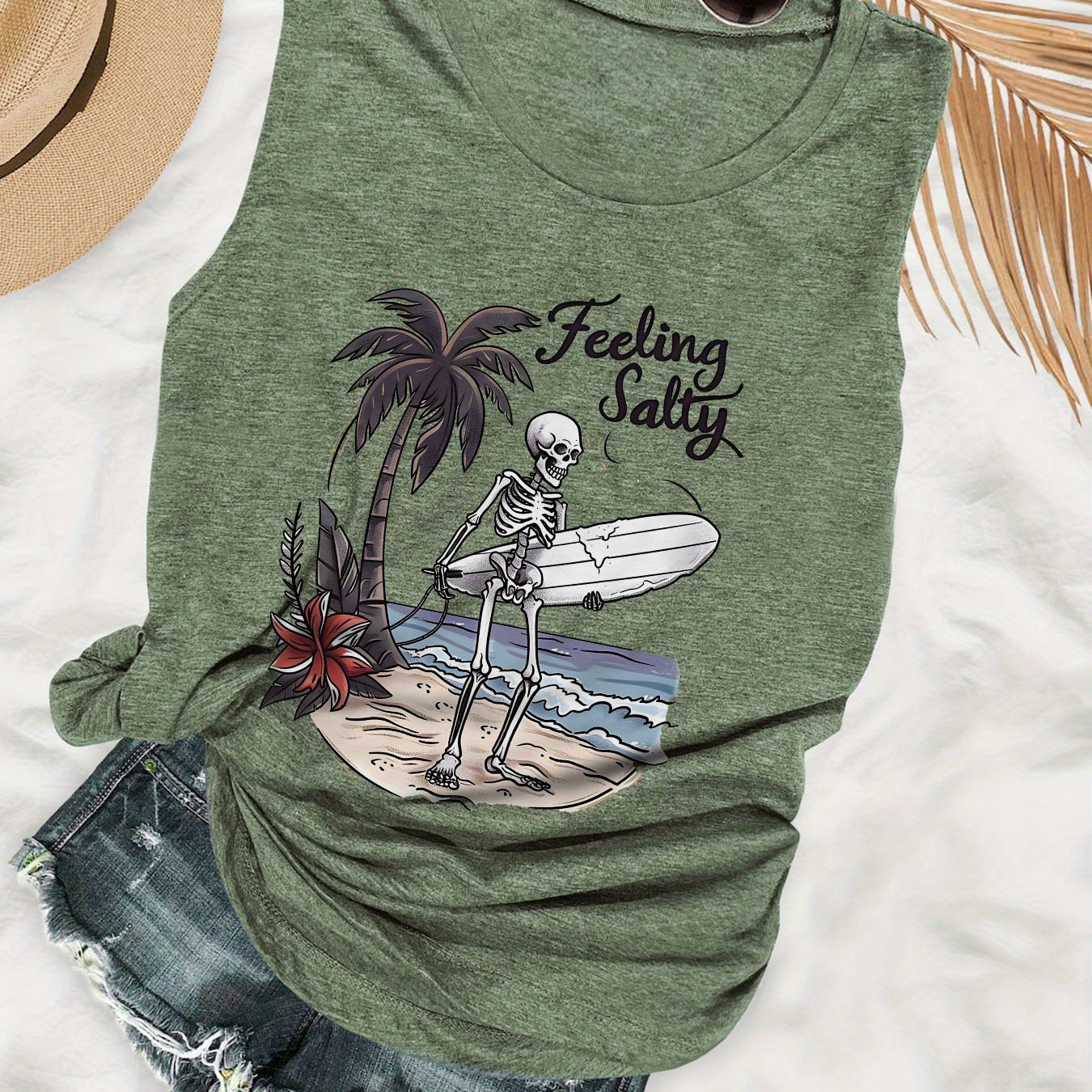 

Skull Print Tank Top, Sleeveless Casual Top For Summer & Spring, Women's Clothing