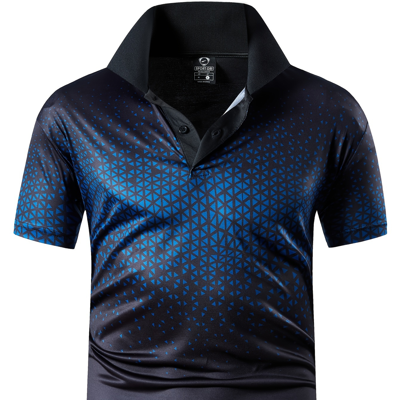 

Geometric Pattern Men's Trendy Comfy Stretch Short Sleeve Lapel Golf Shirt, Men's Quick-drying Sports Top For Summer