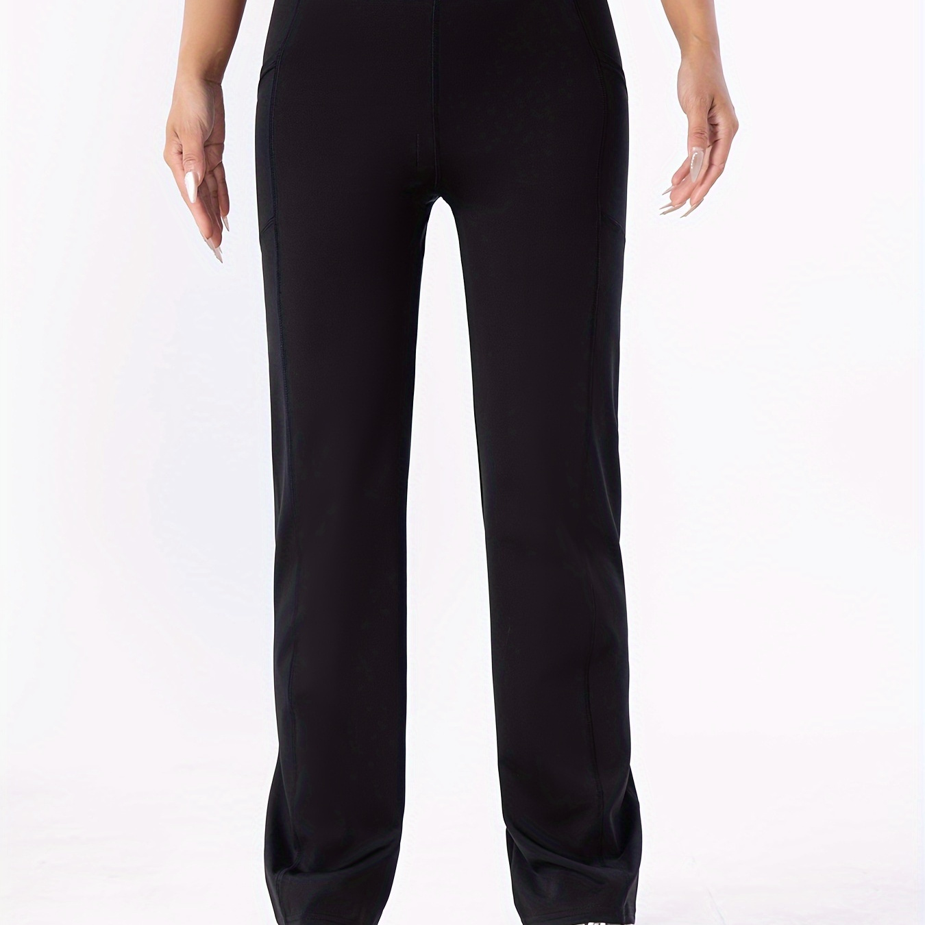 

Pantalons de Yoga Extensibles à Taille Haute Couture pour Femmes - du Ventre, Jambe Droite Sportive Décontractée avec Poches, Mélange de Polyester Toutes