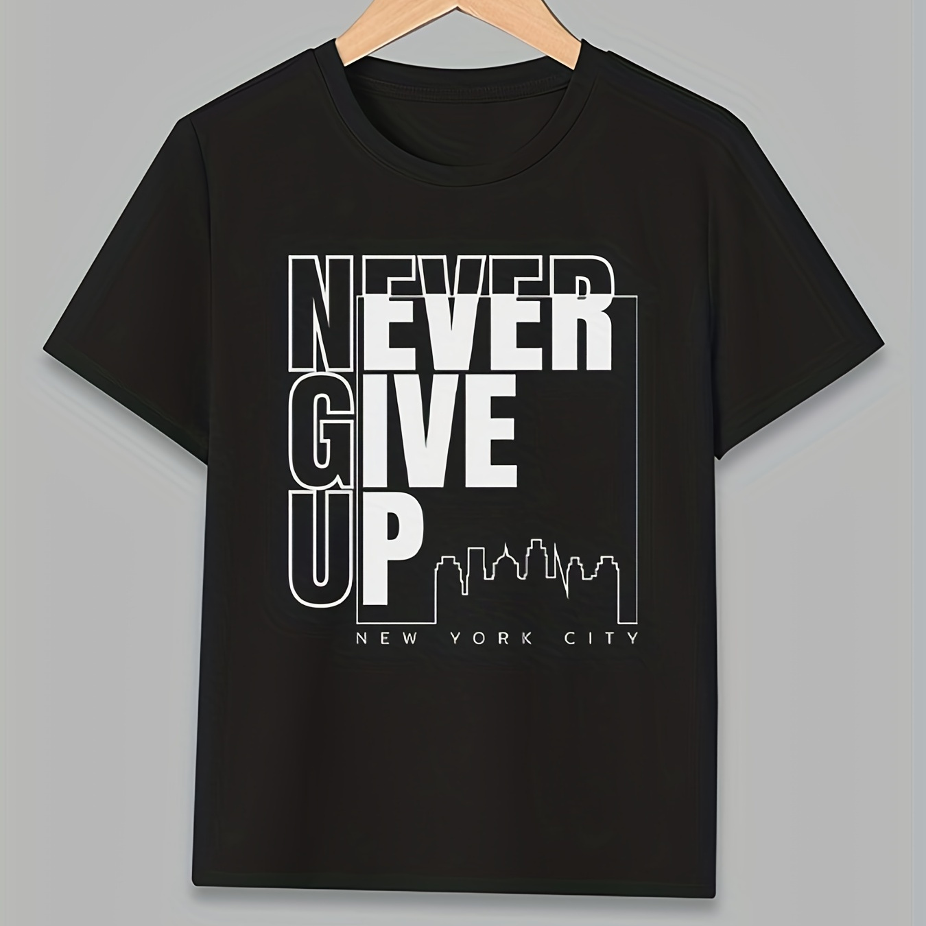 

Trendy Never Give Up Letter Print Boys Creative T-shirt, Casual Lightweight Comfy Short Sleeve Crew Neck Tee Tops, Kids Clothings For Summer