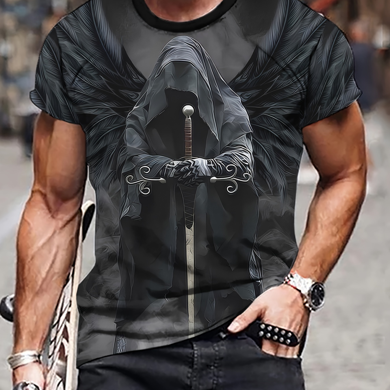 

Men's Demon Graphic Print T-shirt, Short Sleeve Crew Neck Tee, Men's Clothing For Summer Outdoor