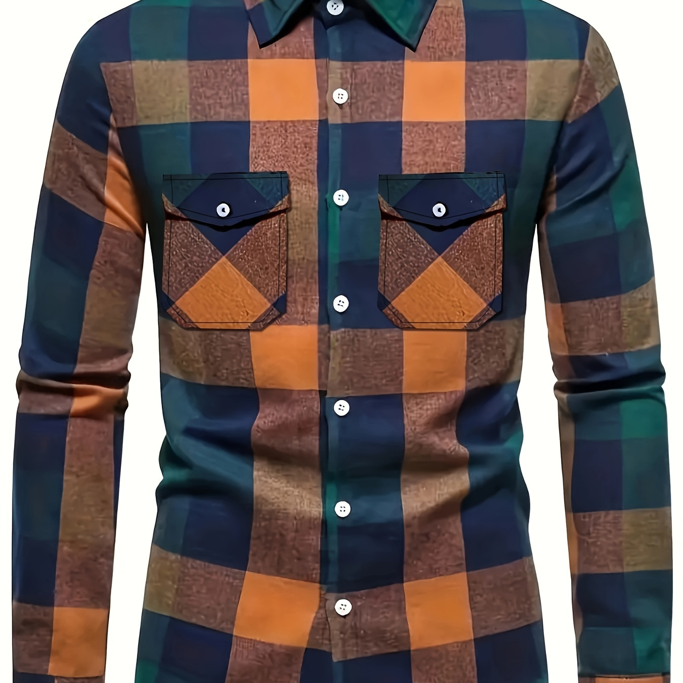 

Men's Casual Button-up Shirt With Pockets, Long Sleeve, Woven Polyester, Regular Fit, Spring/fall Collection