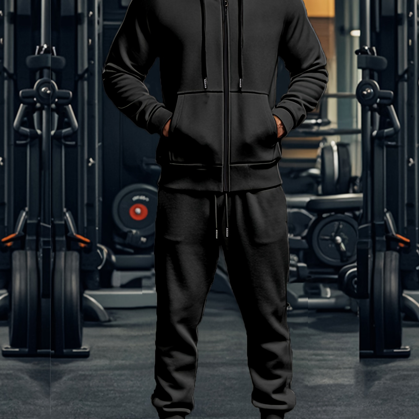 

2pcs Men' Color Hooded Long Sleeve Sweatshirt + Pants Set, Casual Co-ord Sports Fitness Set