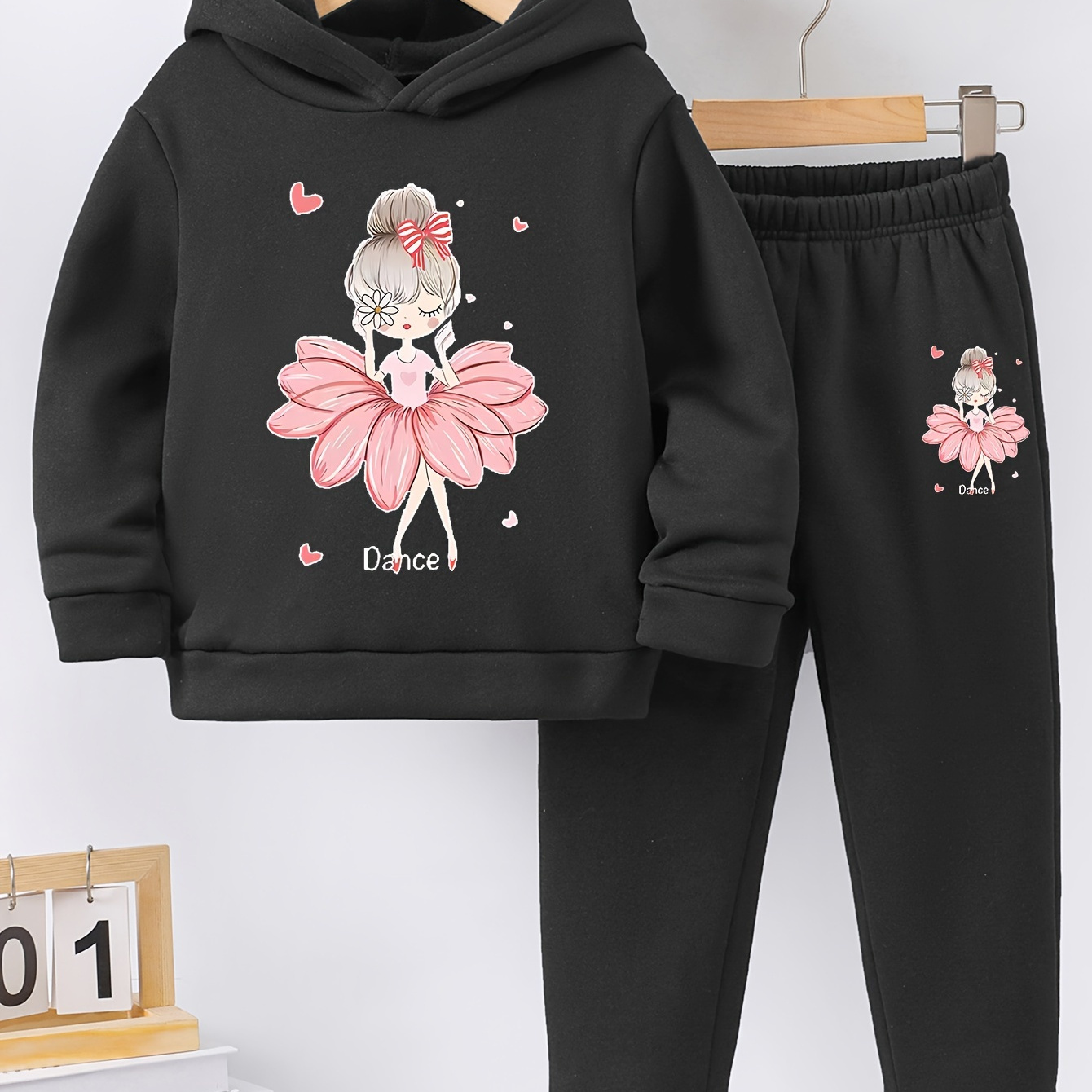 

Dance Girl Cartoon Print, Girl's Casual 2pcs Set, Round Neck Long Sleeve Hoodie & Comfy Versatile Sweatpants, Ideal For Everyday And Outdoor Wear