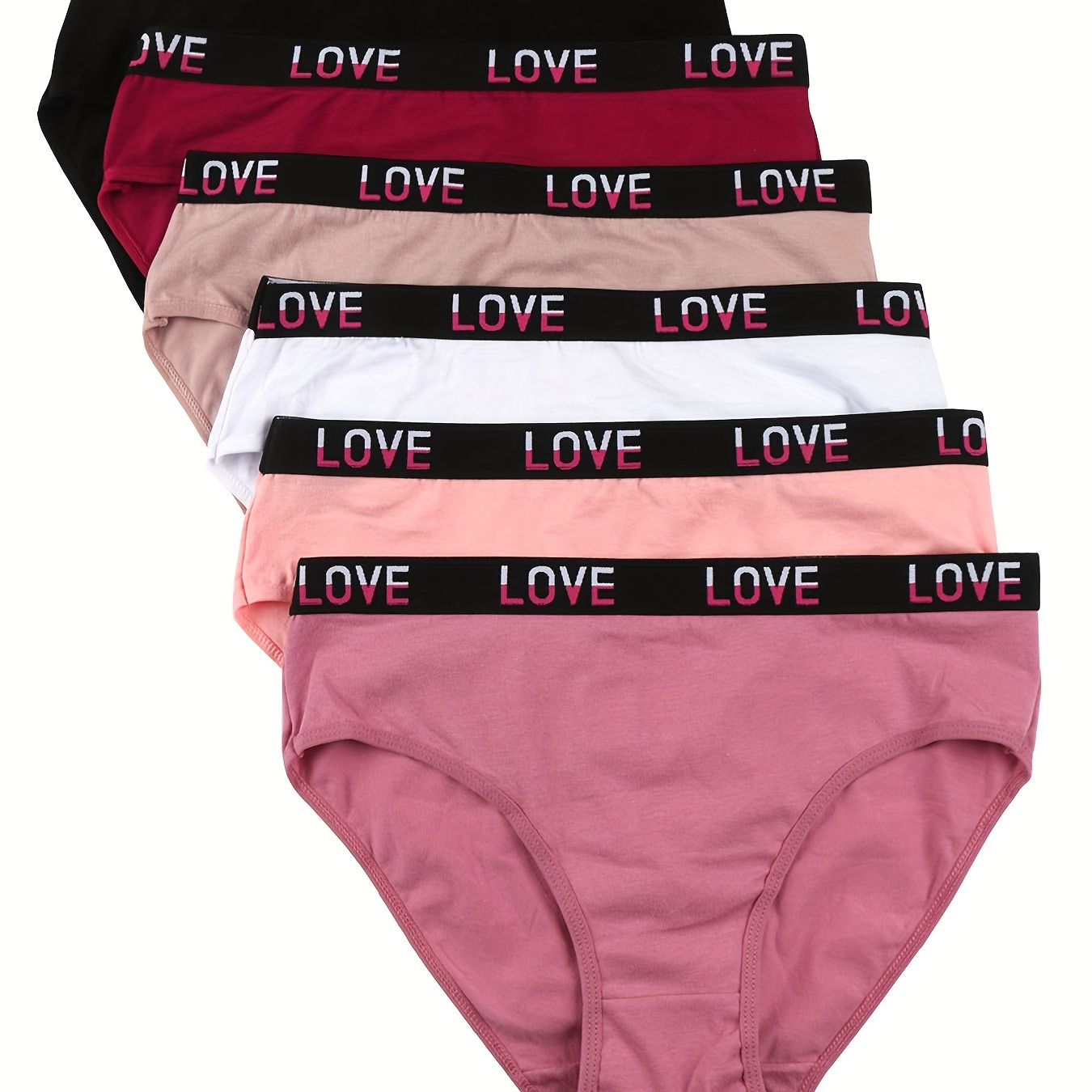 

6pcs Letter Tape Briefs, Comfy & Breathable Stretchy Intimates Panties, Women's Lingerie & Underwear