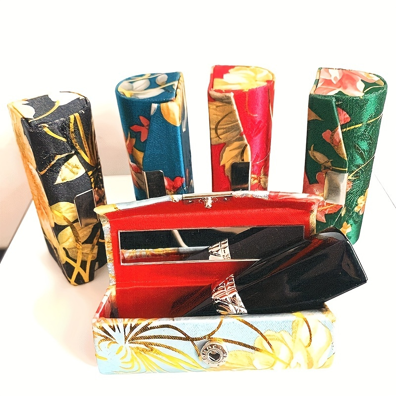 1pc Ladies Floral Lipstick Case Holder with Mirror, Cosmetic Storage Kit  Makeup Travel Cases Organizer Bag for Purse