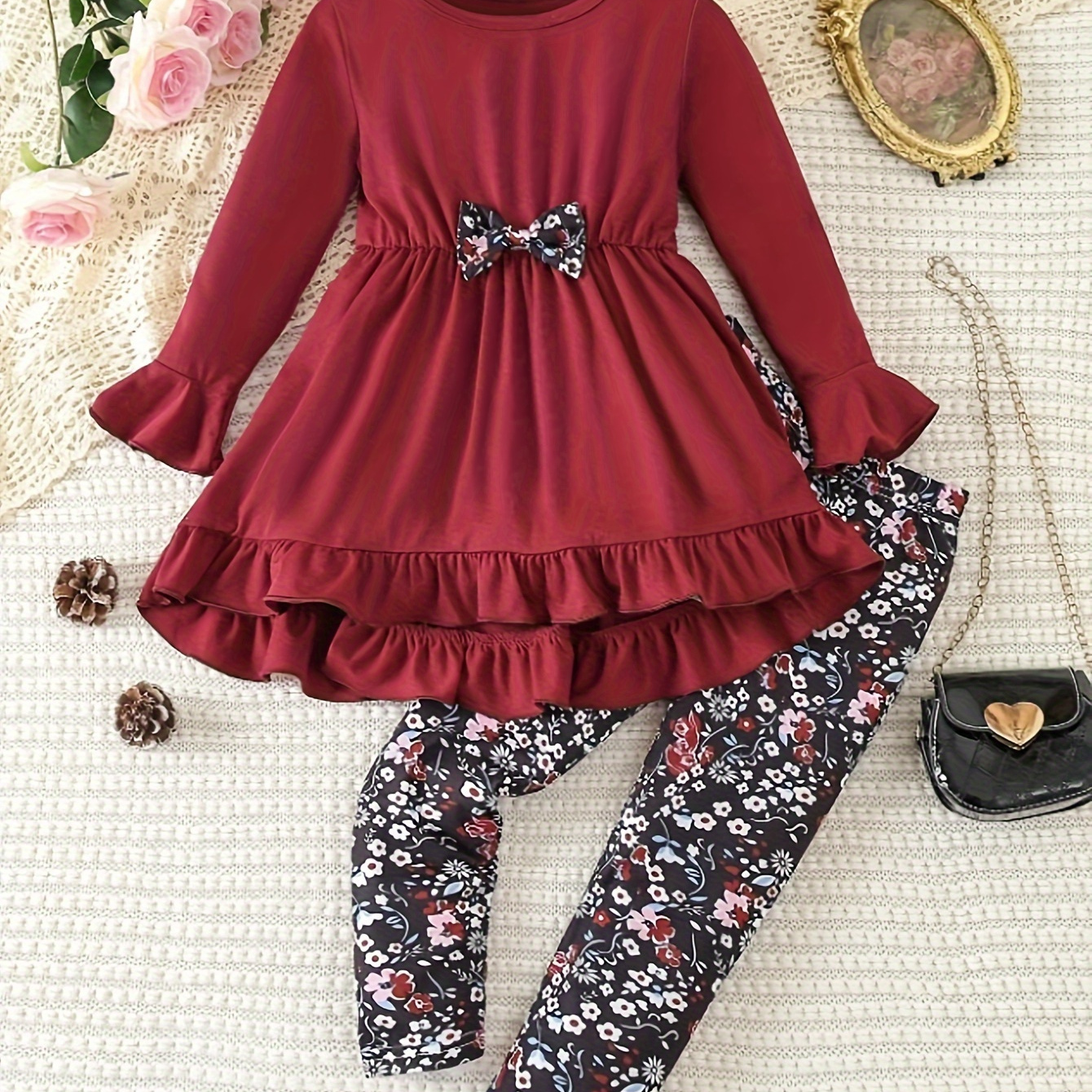 

Filles 2pcs/, à à longues et à + pantalon à fleurs - Vêtements /, de filles et