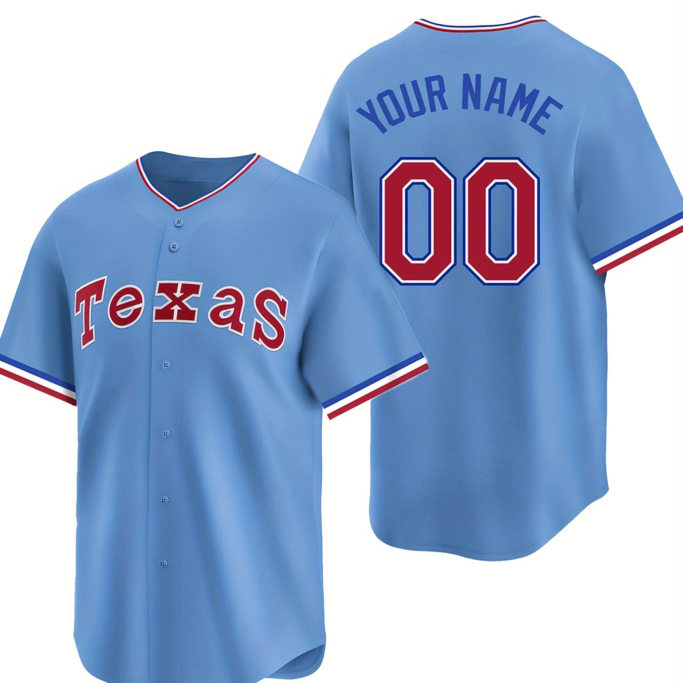 

Texas Letters Print Men's Baseball Jersey V Neck T-shirt, With Customizable Name And Number, Breathable Sports Uniform For Training Competition