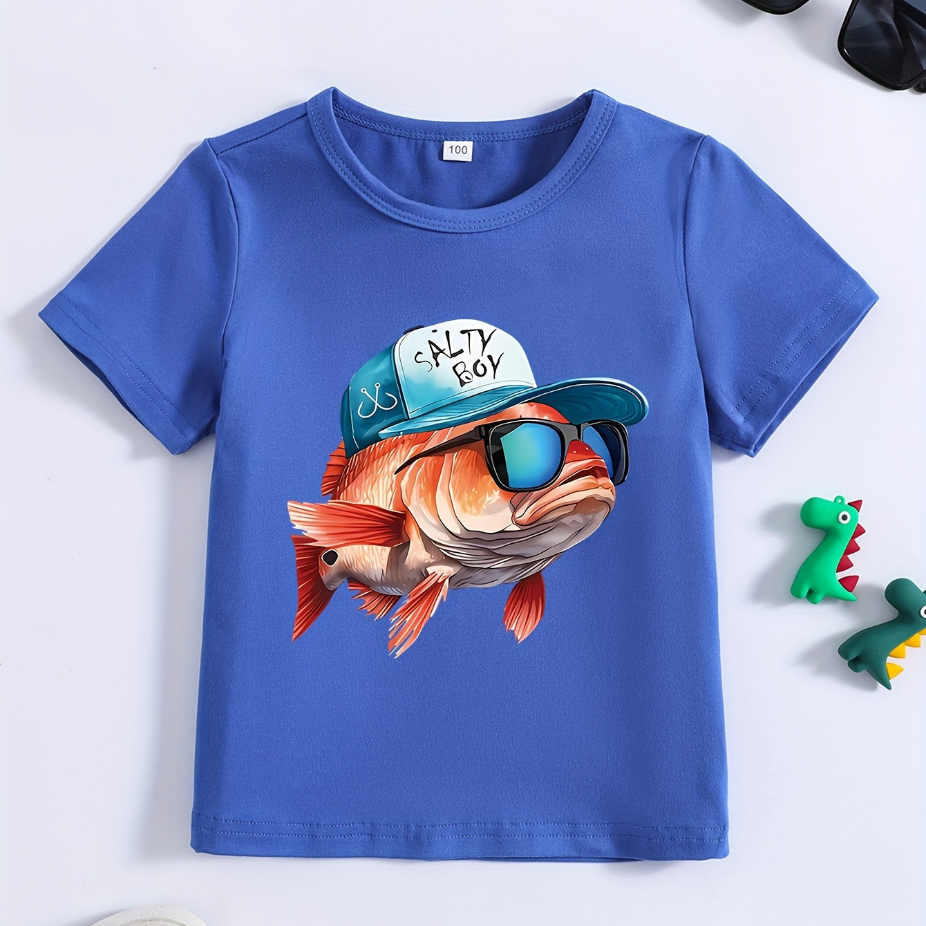 

Cool Fish Print Boy's Crew Neck T-shirt, Short Sleeve Comfy Versatile Tee Tops, Summer Casual Clothing