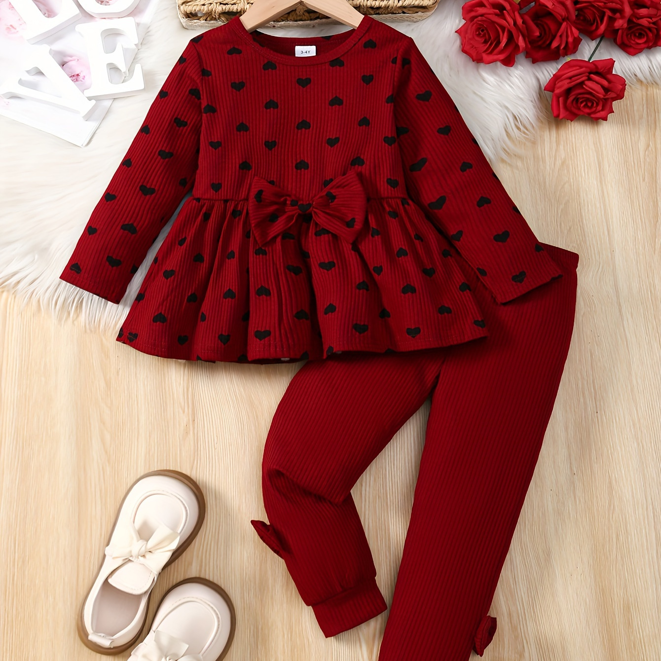 

[girl's Set] Bowknot Top + Pants 2- Outfit, For Hanging Out, / Clothes,