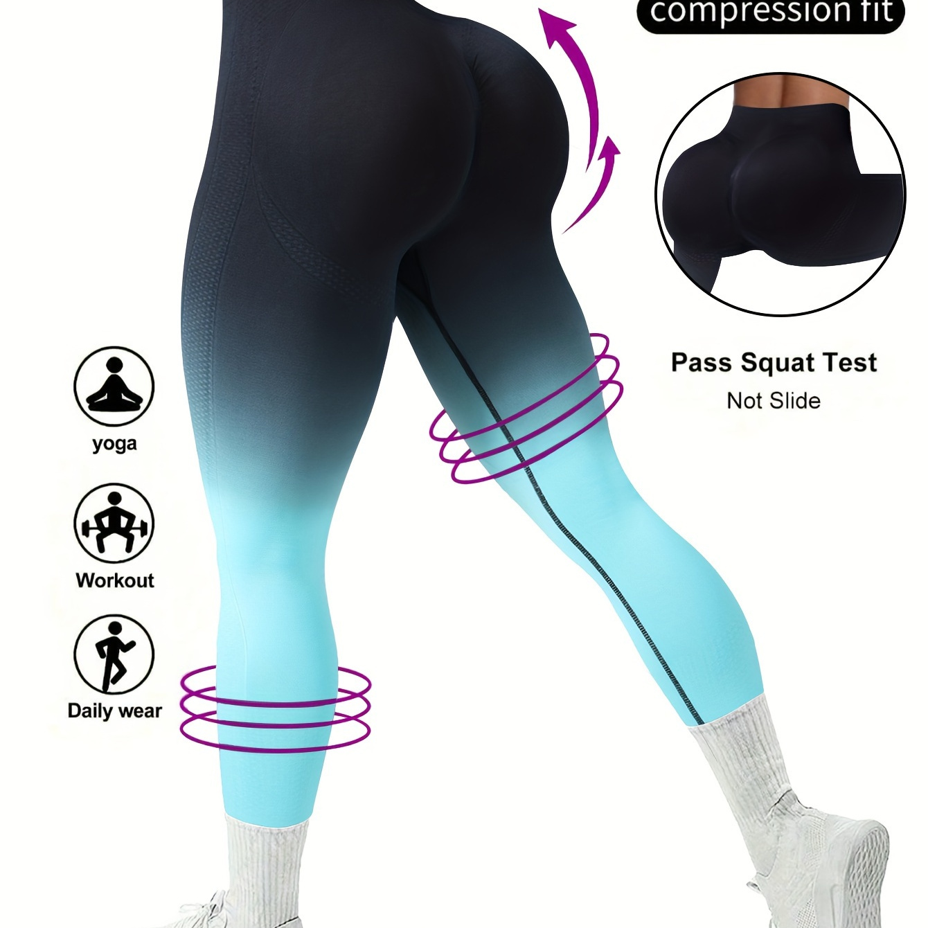 

Ombre High Waist Yoga Pants, High Stretch Running Sports Leggings, Women's Activewear