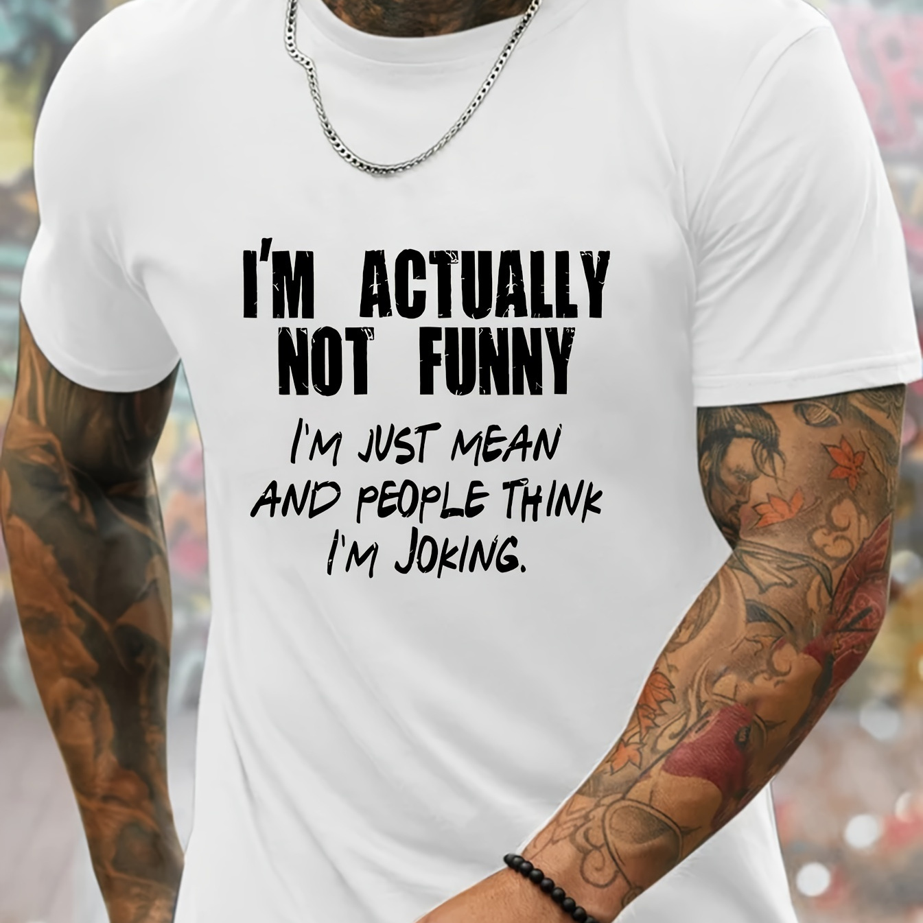 

Men's I'm Actually Not Funny Graphic Print T-shirt, Summer Trendy Athletic Short Sleeve Tees For Males, Stylish Casual Style