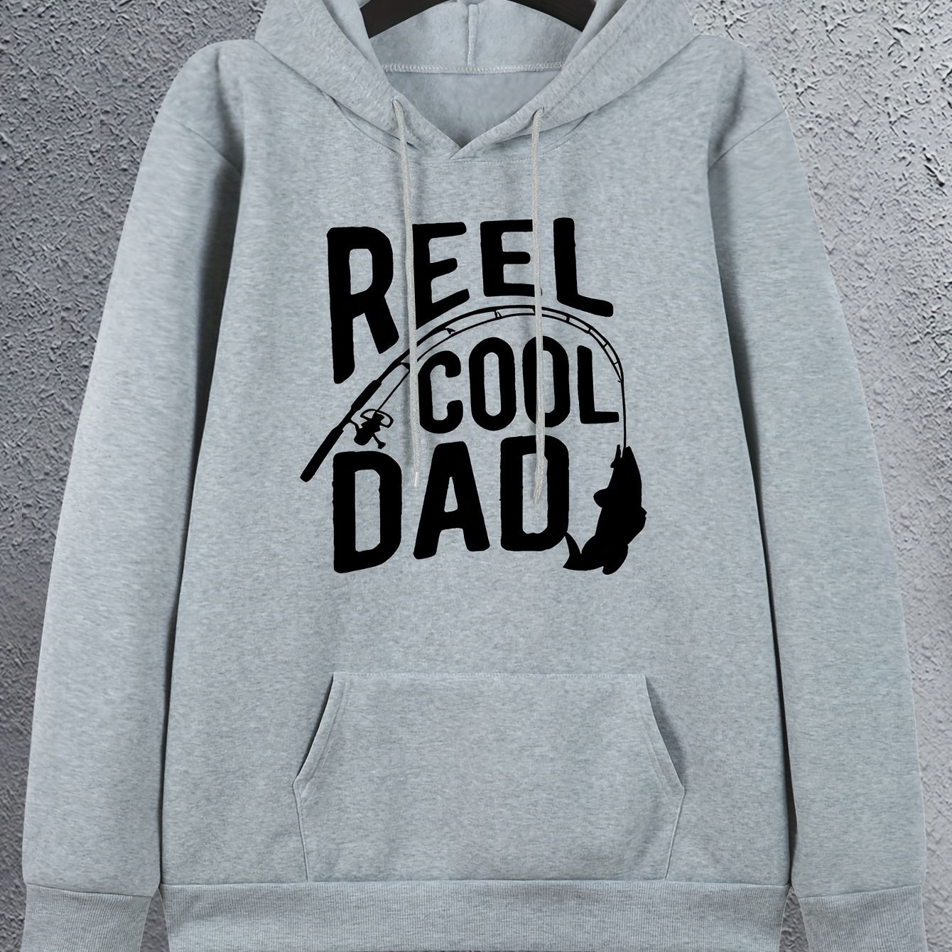

Reel Cool Dad Print Kangaroo Pocket Hoodie, Casual Long Sleeve Hoodies Pullover Sweatshirt, Men's Clothing, For Fall Winter