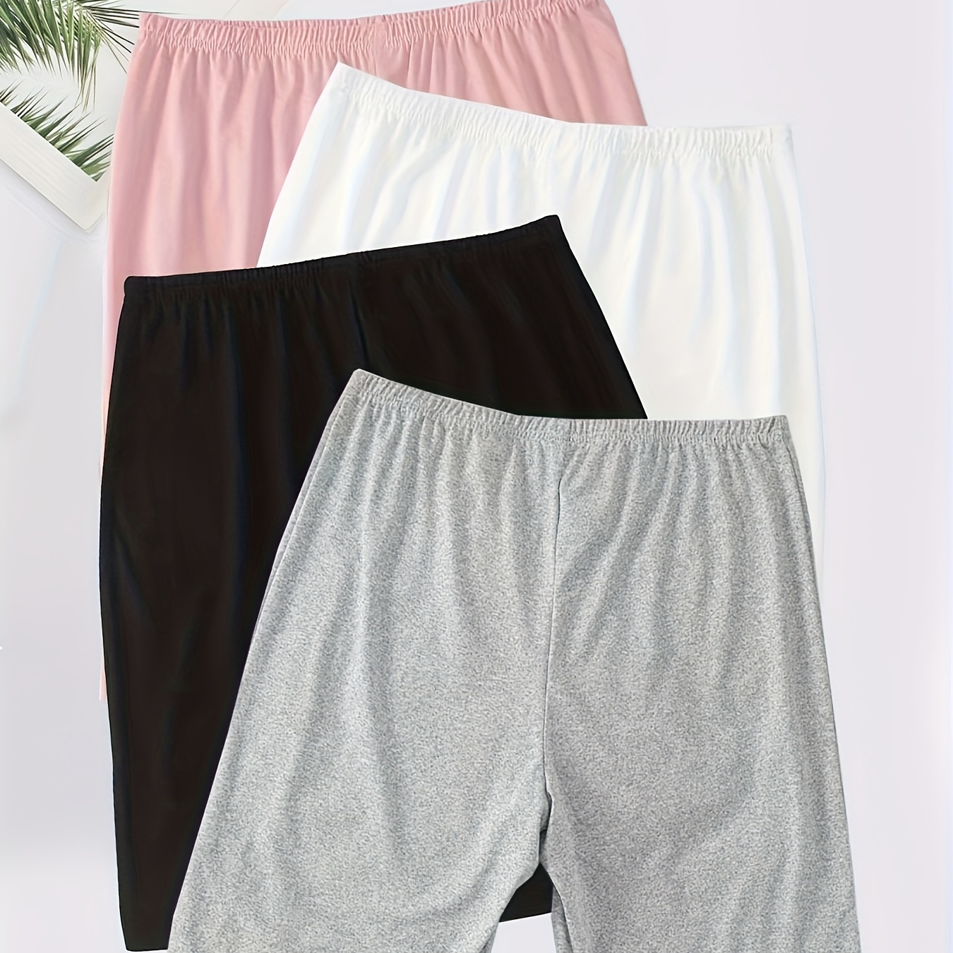 

4pcs Women's Plus Basic Lounge Shorts, Plus Size Solid Elastic Waist Comfort Fit Soft Home Wear Shorts