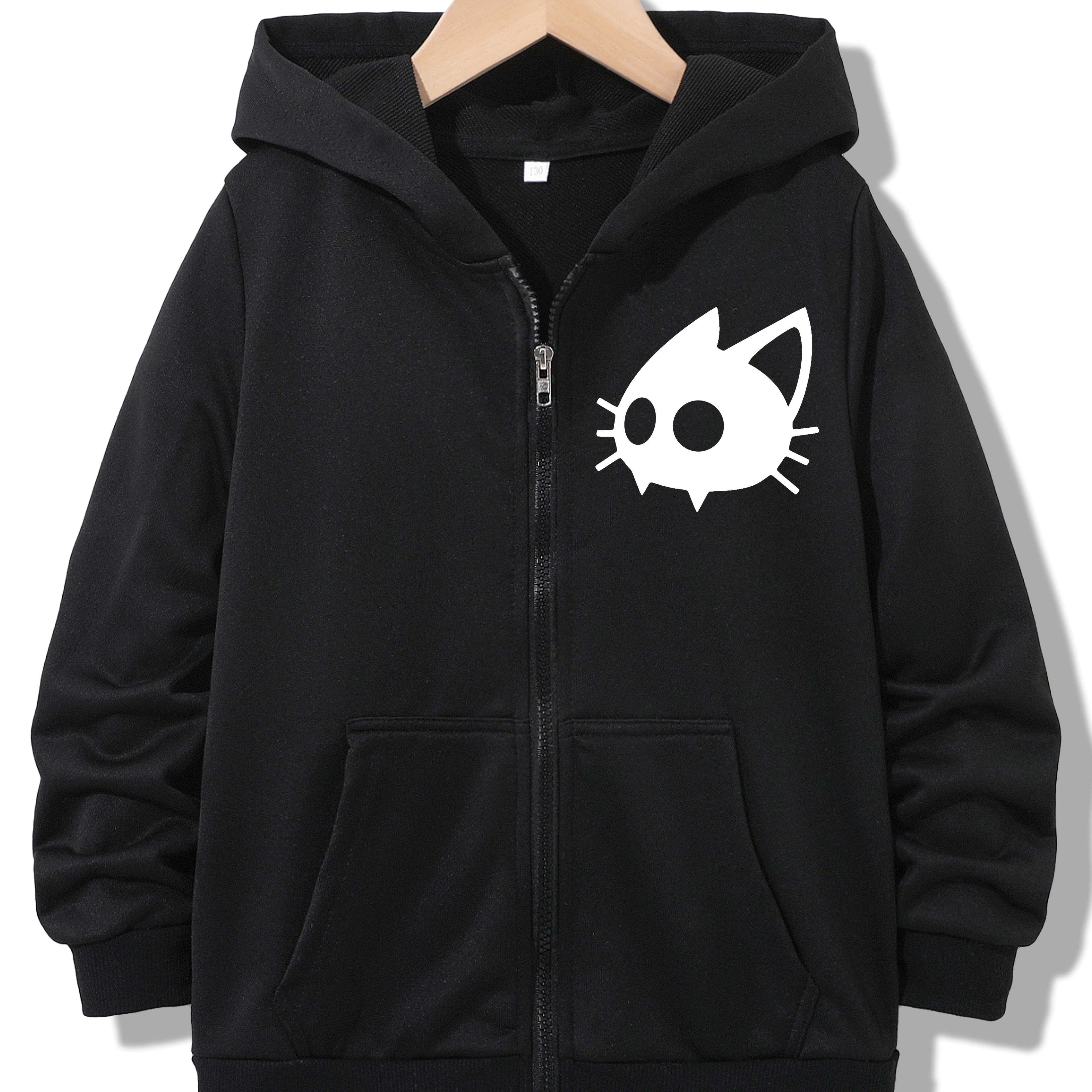 

Unisex Teen Fashion Hoodie Jacket - Soft & Comfy, Zip-up With Trendy Cat Print Design For Spring/fall