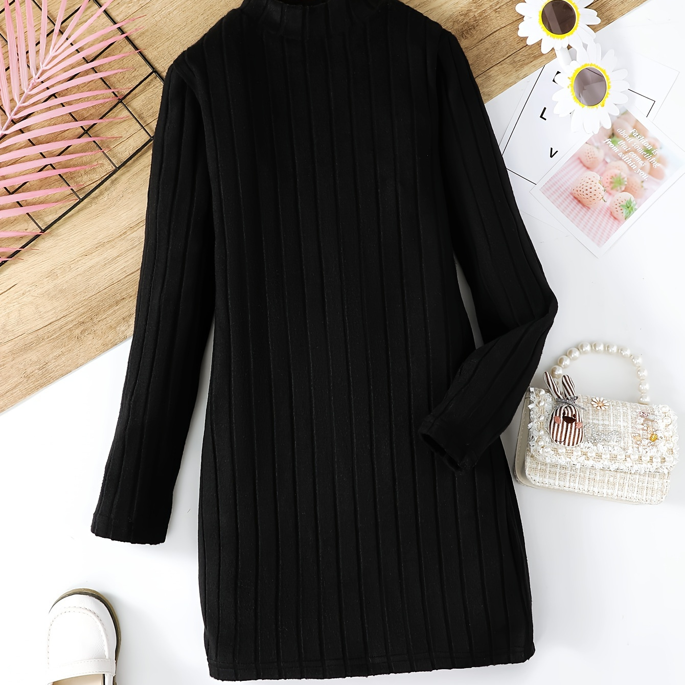 

Girls Elegant Ribbed Knit Long Sleeve Bodycon Dress Spring Fall Winter Gift