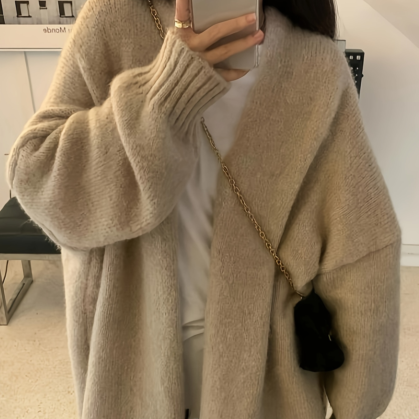 

Women's Oversized Knit Sweater Cardigan, 2024 Fall/winter New , Thickened Soft Lazy Style, Solid Color, Off-shoulder/one-shoulder, , Knitted Fabric, Fashion Outerwear