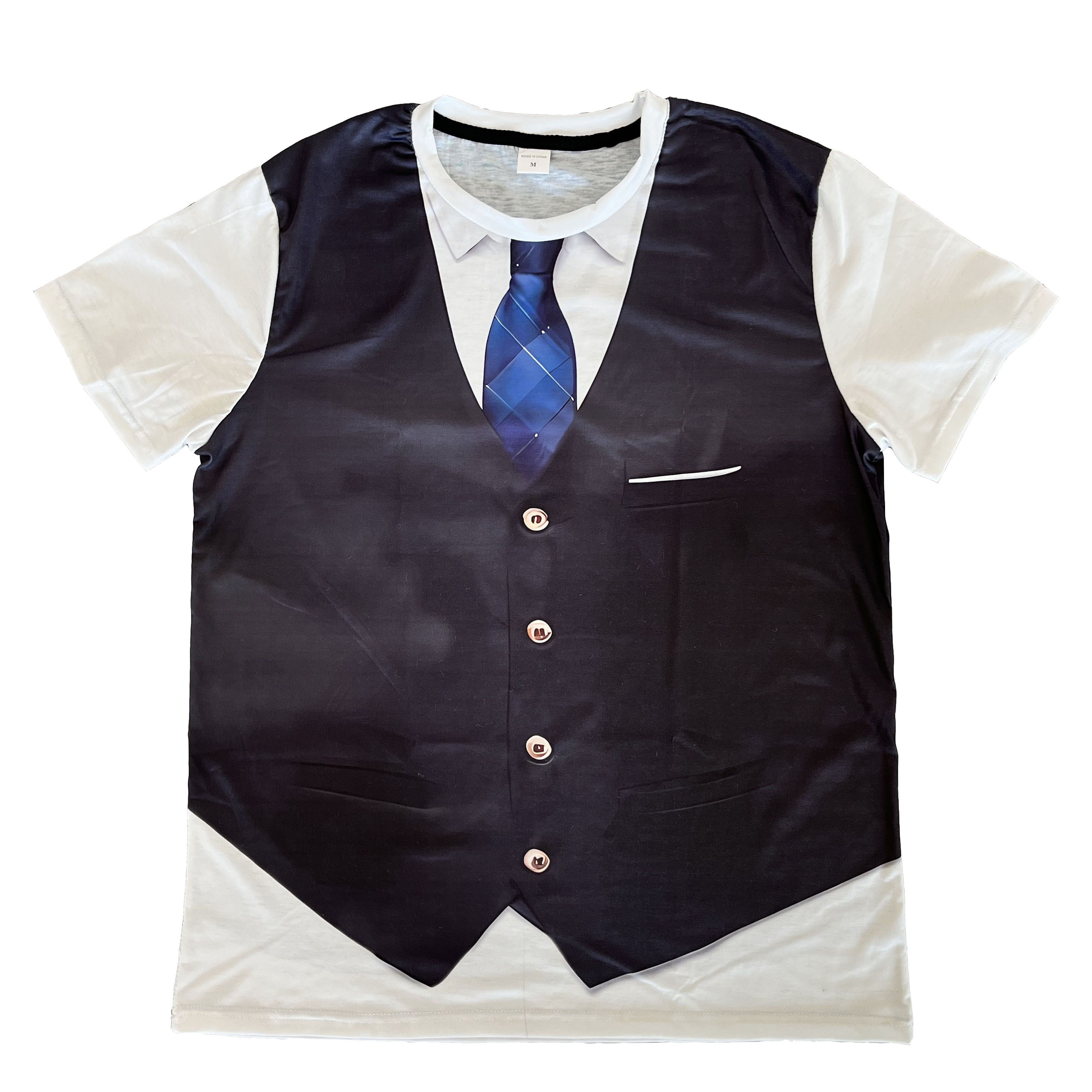 

Men's Fake Waistcoat Graphic Print T-shirt, Fashion Casual Short Sleeve Tees For Summer
