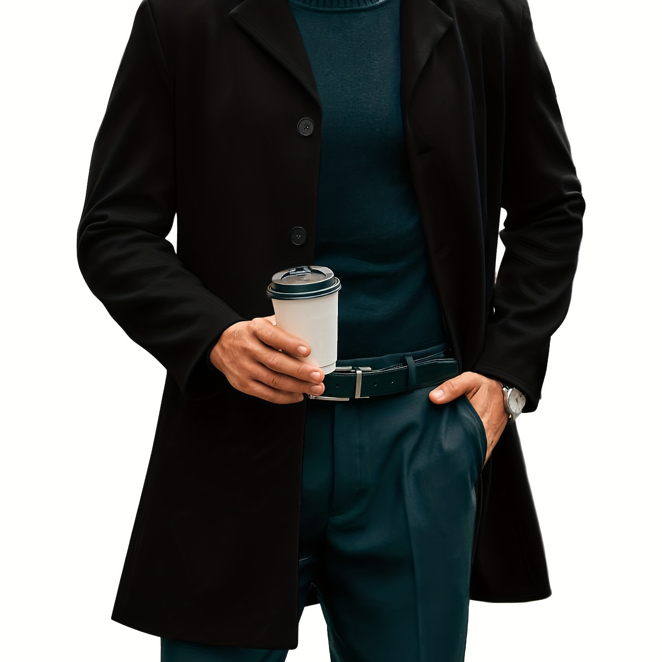 

Manteau Trench Slim-Fit pour Homme avec Col à - Simple Boutonnage, Manteau Long avec Poches, Polyester Imperméable pour /Automne