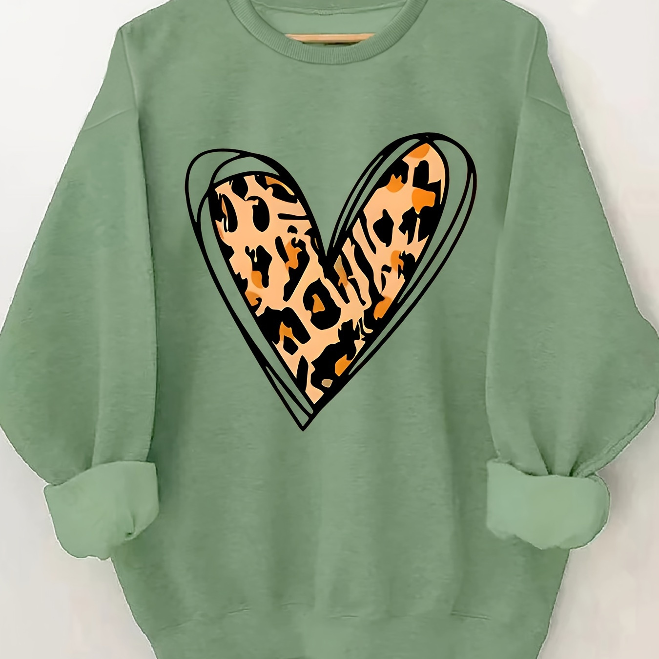 

Women' Sweatshirt, Casual Round Neck Pullover, Polyester, Leopard Print, Autumn/winter, Knit Fabric, Trendy Letter Design