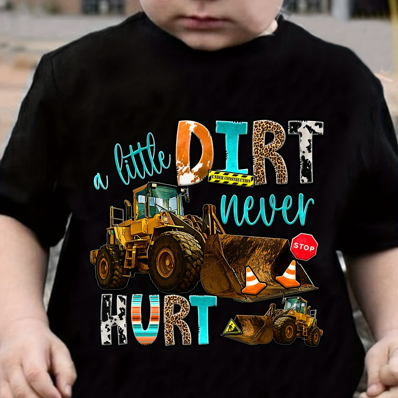 

A Little Dirt Never Hurt Letter Print Boys Comfortable Versatile Short Sleeve T-shirt Toddler Kids Tee Tops