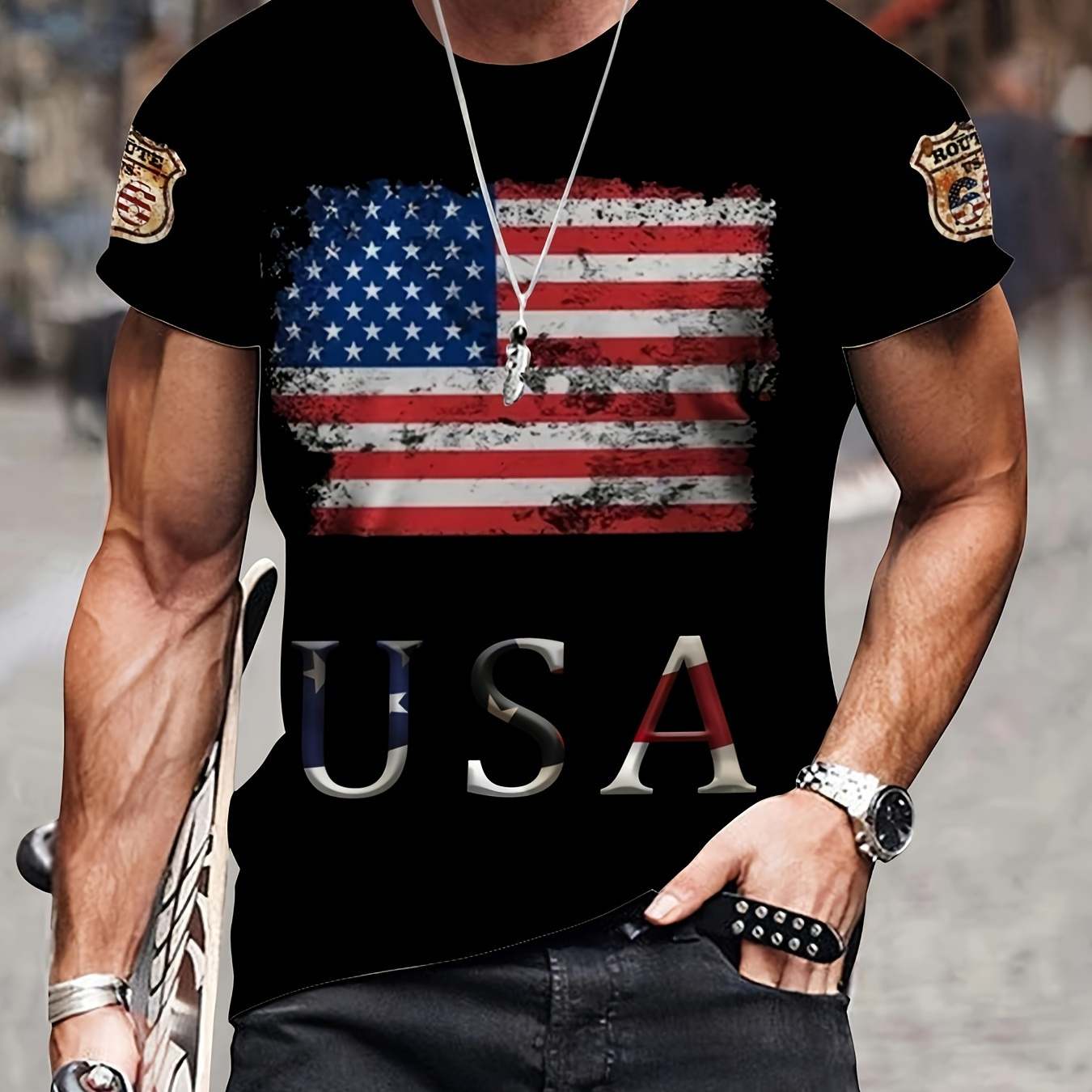 

American Flag Usa 3d Digital Printed Men's T-shirt, 2024 Summer Top, Casual Plus-size Men's Wear