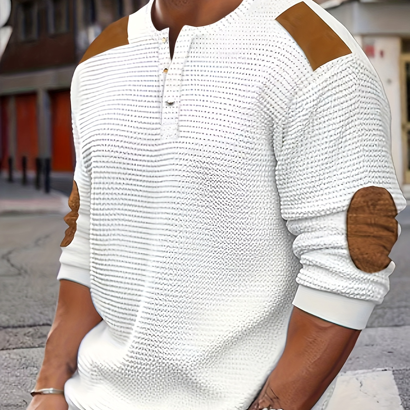 

Men's Textured Fabric Waffle Stitching Contrasting Metal Buttons Outdoor Sports Casual Henley Shirt