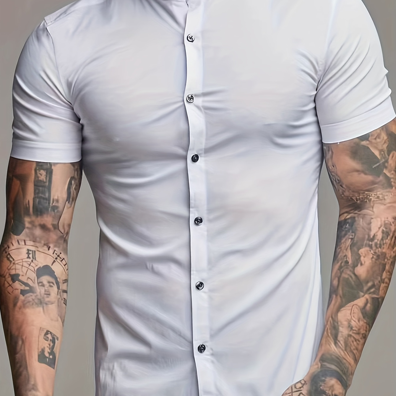 

Solid Color Men's Casual Short Sleeve Shirt, Men's Shirt For Summer, Tops For Men
