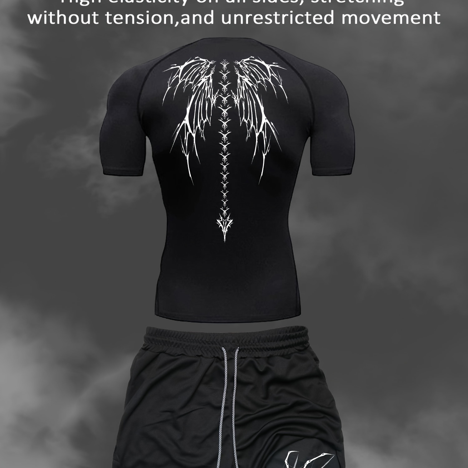 

Men's Quick-dry Athletic Set With Wings & Spider Print - T-shirt And Multi-pocket Shorts For Gym, Running & Outdoor Activities