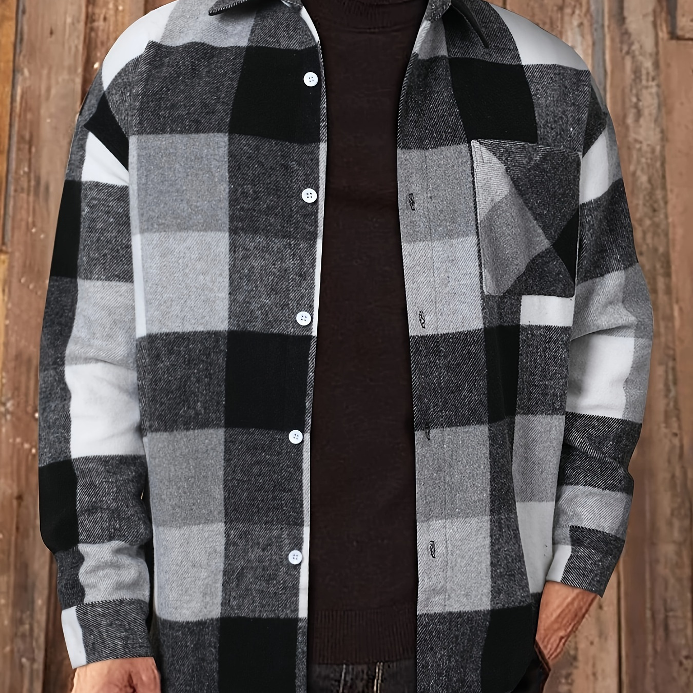 Men's Flannel Shirt Casual Buckle Long Sleeve Plaid Shirt - Temu Canada