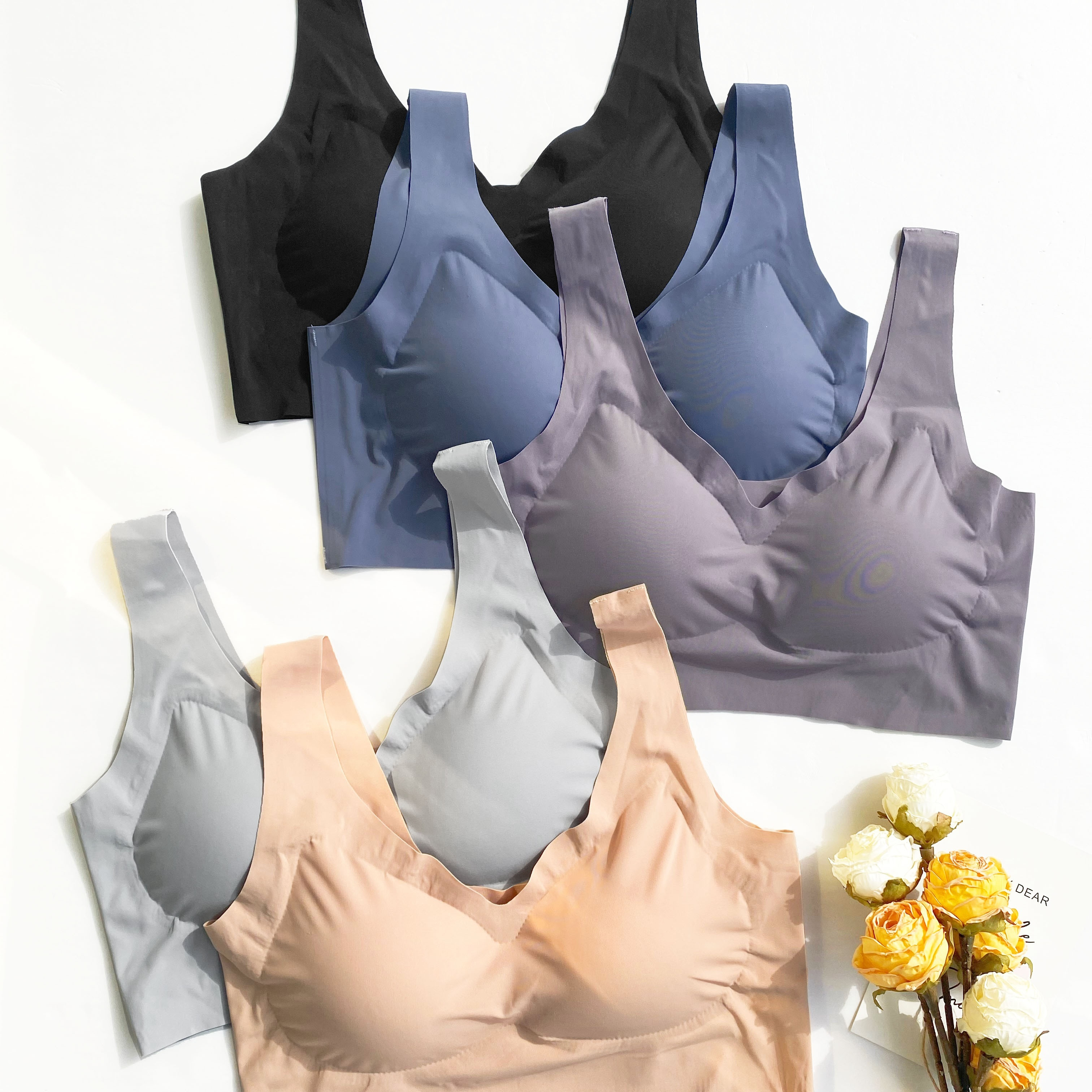 

5pcs Seamless Solid Wireless Bras, Comfy & Breathable Push Up Bra, Women's Lingerie & Underwear