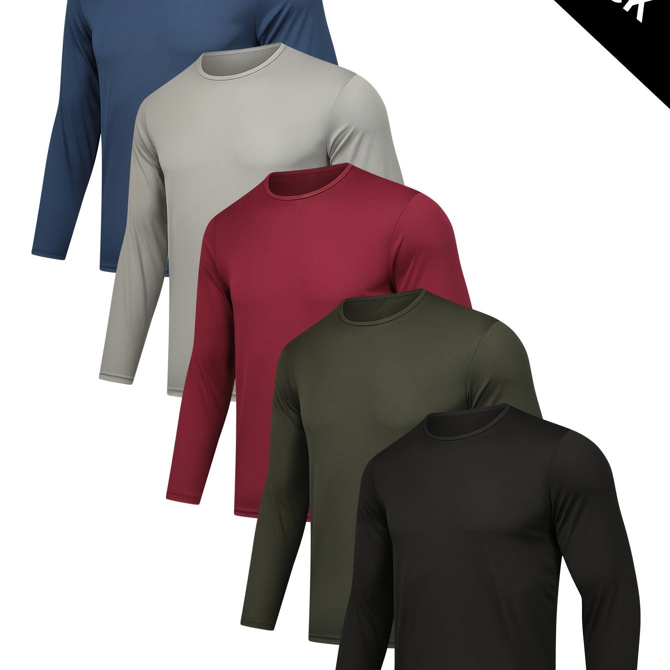 

5pcs Men's Quick- Long Sleeve T-shirts - Moisture-wicking, Breathable, Soft Polyester, Crew Neck In Assorted Colors For Casual & Workout Wear, Gym Shirts