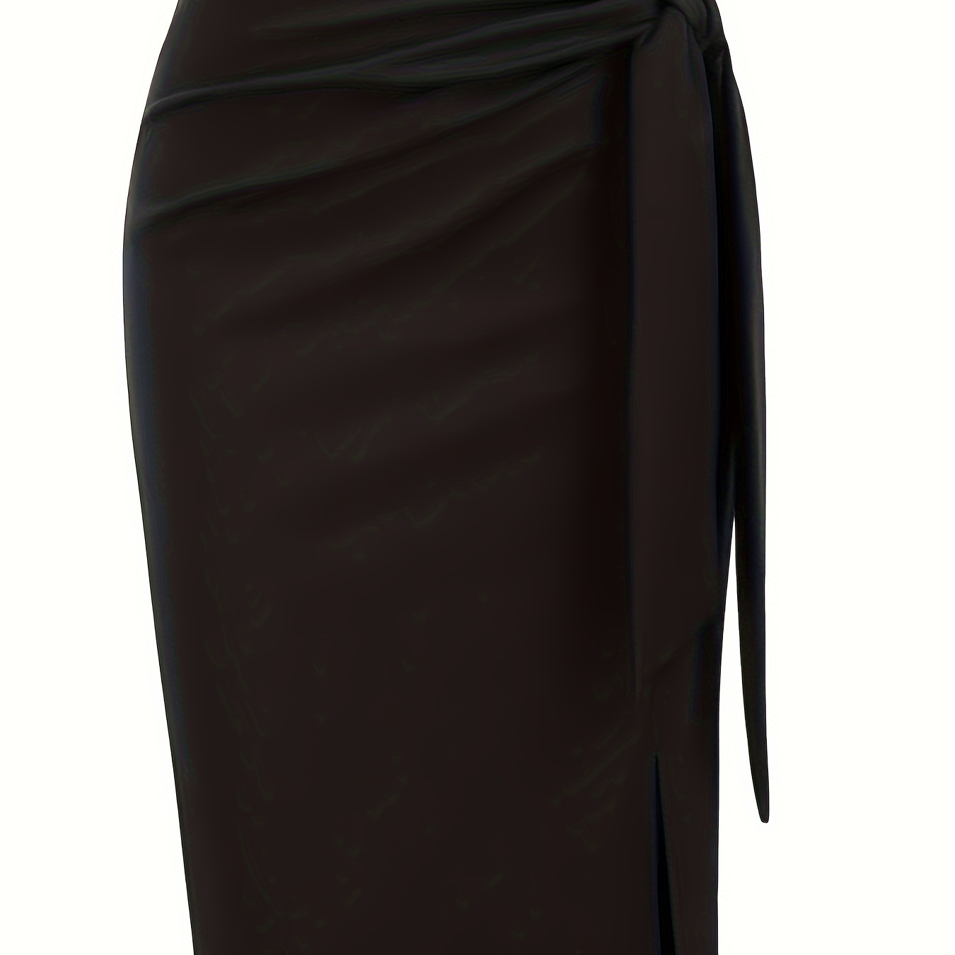 

Elegant Solid Color High-waisted Knee-length Skirt With A Bow And Slit For Women.