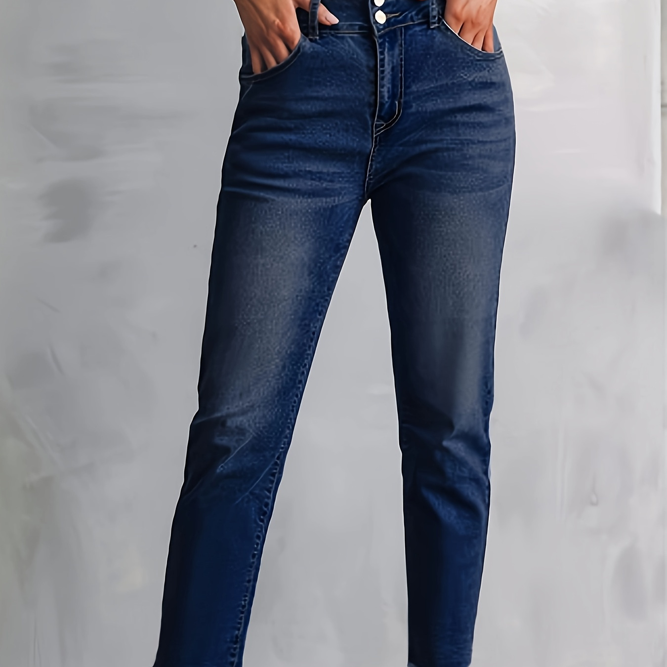 

Women's Stretch Skinny Jeans With Hem - Casual High-elasticity Denim, Slim Fit, Machine Washable, Blue Ankle-length Pants, Pants|modern Casualwear| Fabric