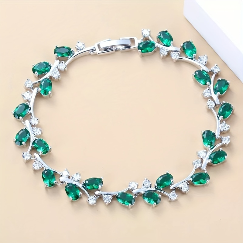 

Bracelet De Branche De Fleur De Zircon Artificiel Vert Bicolore À La Mode Pour Les Hommes, Cadeau Accessoire Pour Les Copines