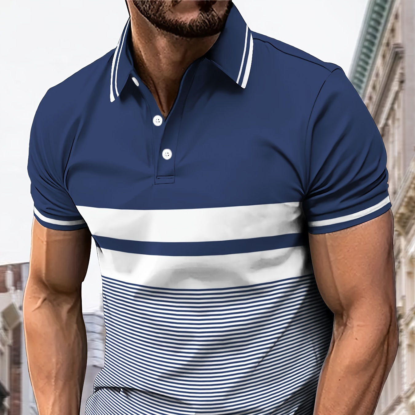 

Chemise Décontractée Respirante pour Homme - Coupe Confort, Manches Courtes, Design à Rayures avec Détail de Bouton, Lavable en Machine