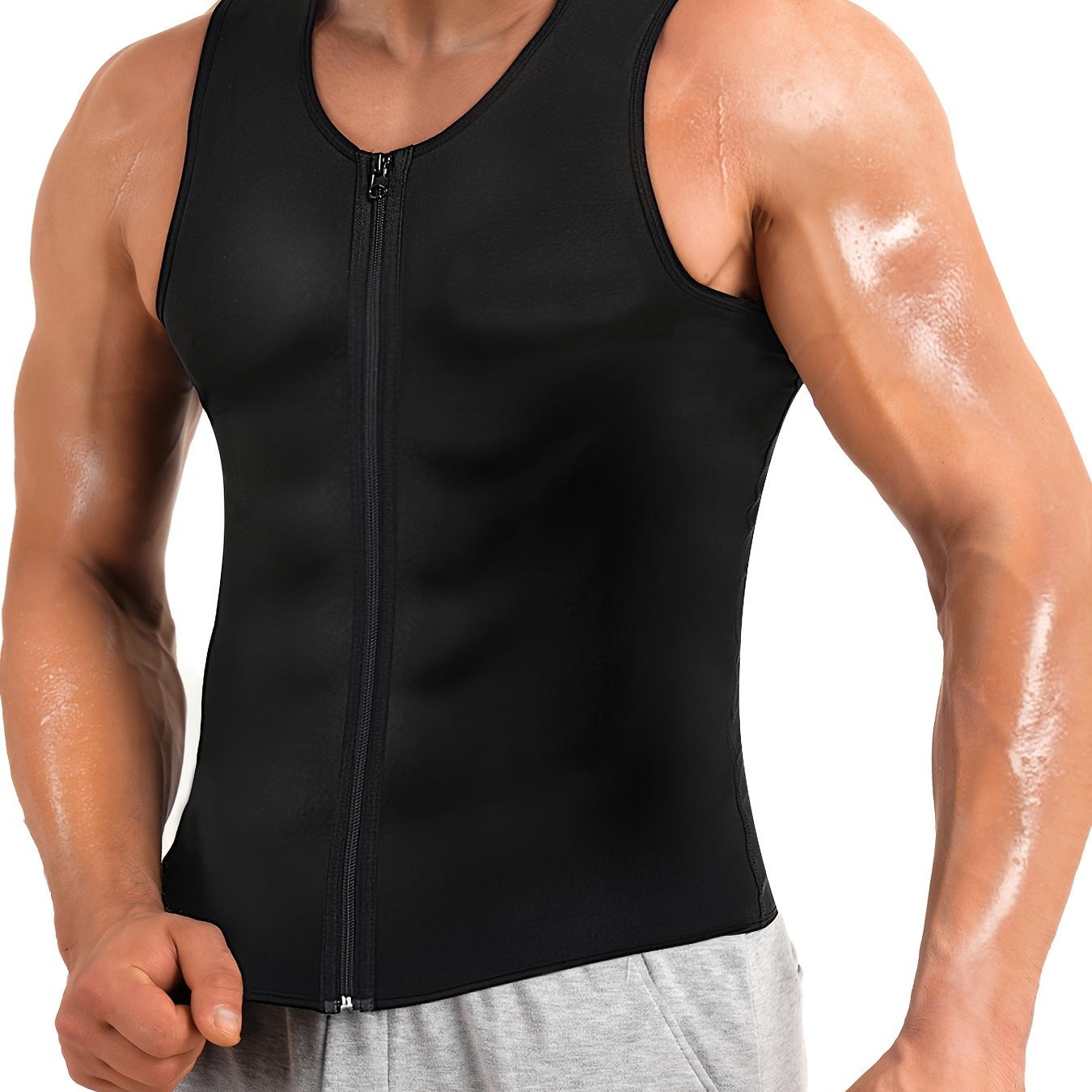 Men's Hot Sweat Sauna Zipper Tank Top Waist Shaper Vest for Weight Loss Hot  Neoprene Slimming Body Shaper Black(with Zip) M price in UAE,  UAE