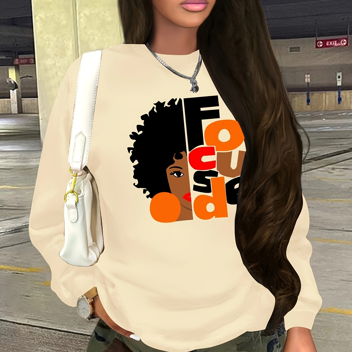 

Letter Print Pullover Sweatshirt, Casual Long Sleeve Crew Neck Sweatshirt For Fall & Winter, Women's Clothing