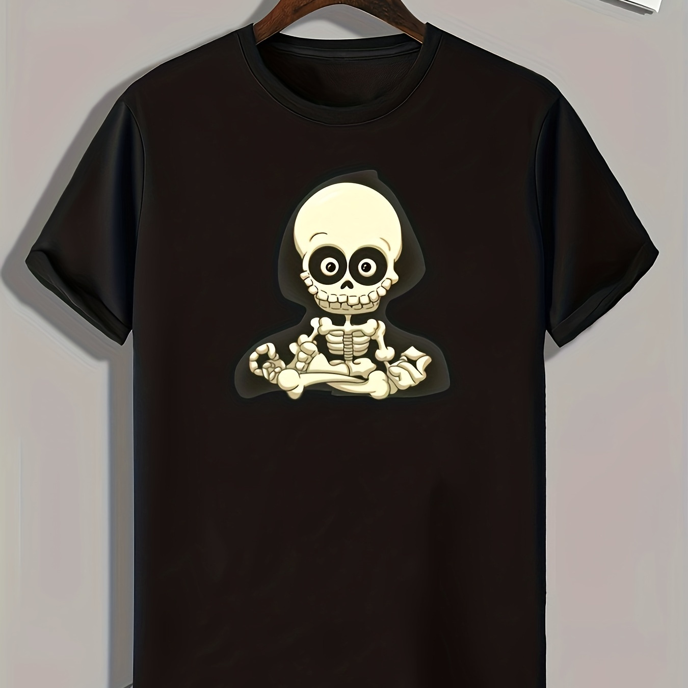 

Skeleton Cartoon Print, Men's Graphic T-shirt, Casual Comfy Tees For Summer, Mens Clothing