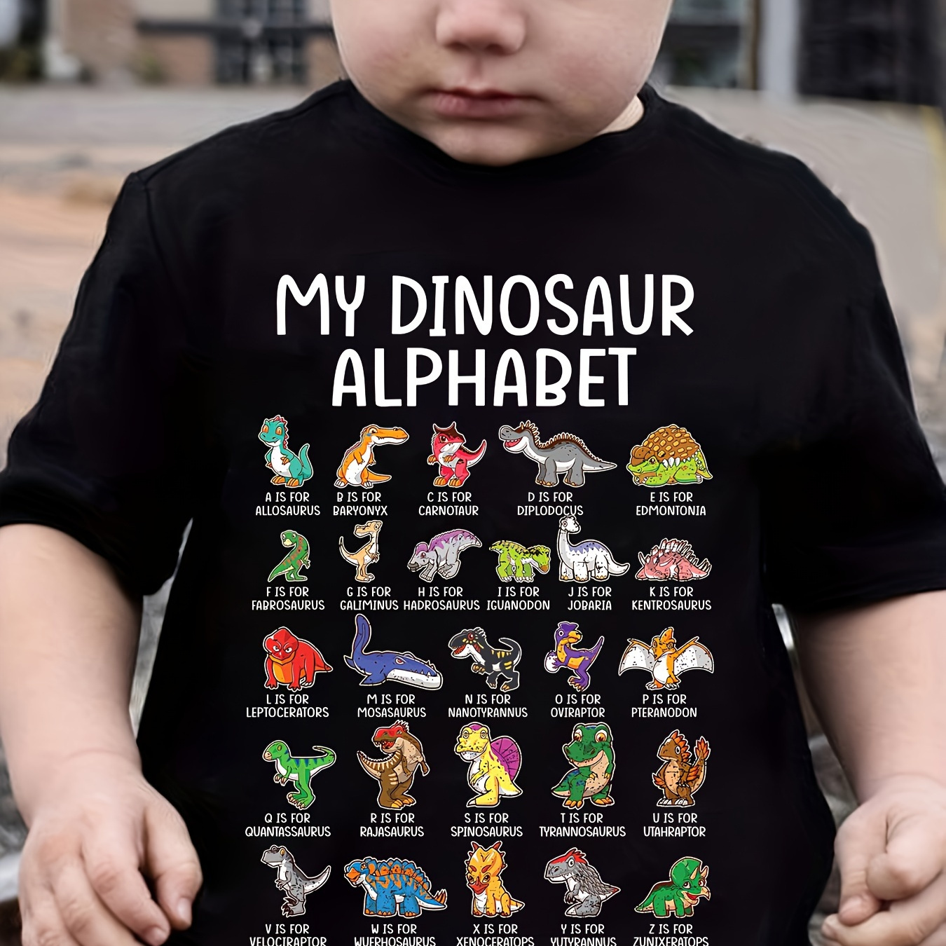 

Cartoon Dinosaur Alphabet Print T-shirt, Tees For Boys, Casual Short Sleeve T-shirt For Summer Spring Fall, Tops As Gifts