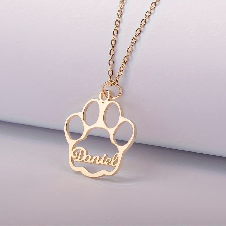 

Customize Personalized Dog Paw English Letter Pendant Necklace Cute Stainless Steel Neck Chain Jewelry Decoration Pet Jewelry Gift (only English)