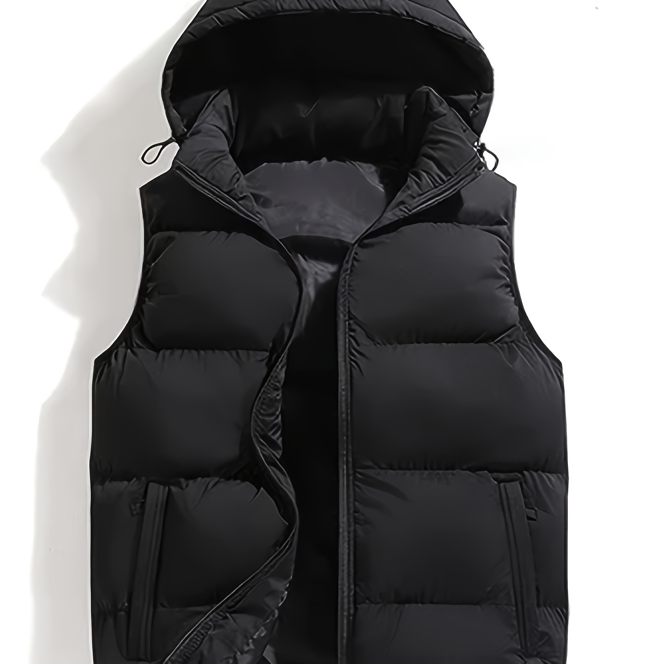 

Gilet à capuche zippé de couleur unie, poches décontractées, vêtements d'extérieur sans manches à cordon de serrage pour l'automne et l'hiver, vêtements pour femmes