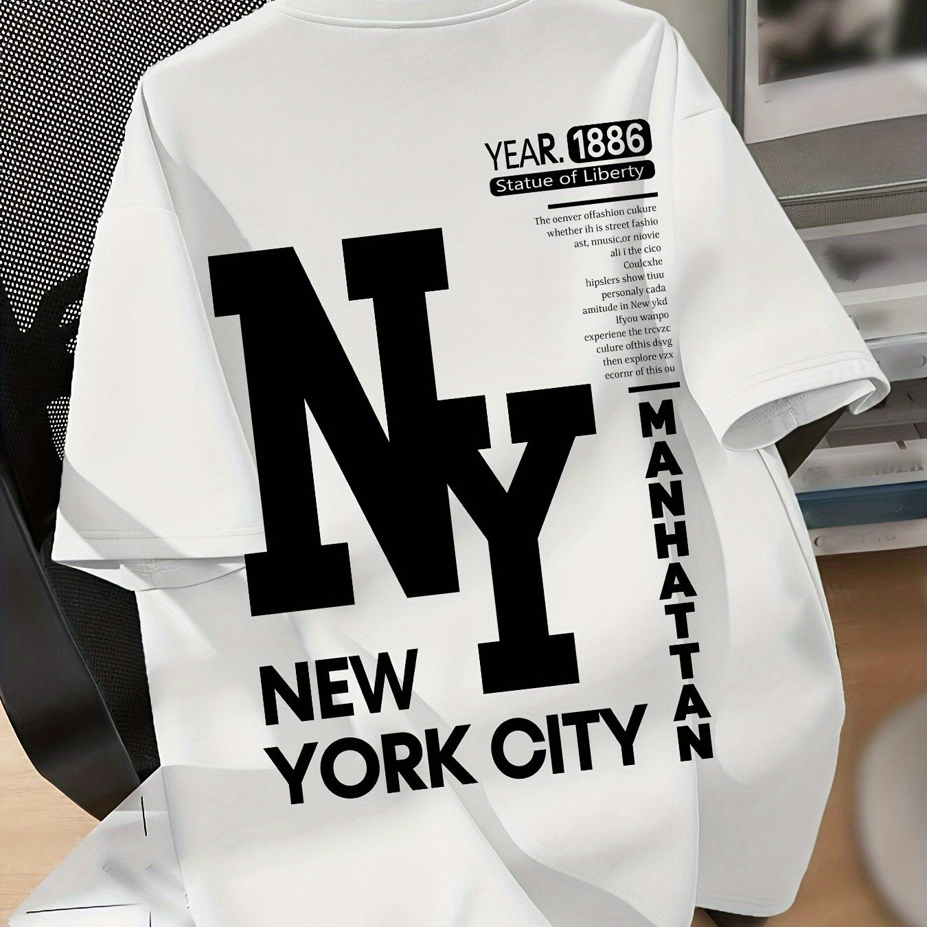 

Ny Graphic Crew Neck T-shirt Polyester Casual Alphabet Pattern Regular Length Knit Fabric For All