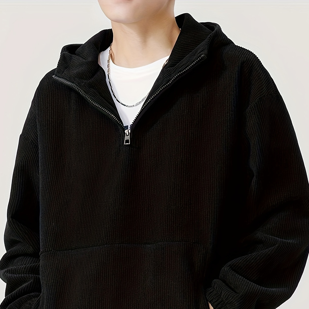 

Men's Casual Solid -up Hoodie - Cozy Polyester Knit, Long Sleeve Pullover With Shoulder Sleeves For Casual Attire