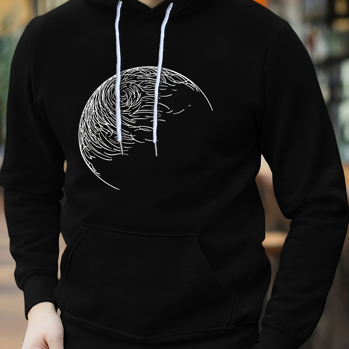 

Men's Stylish Sketch Print Hoodie, Casual Slightly Stretch Breathable Hooded Sweatshirt For Spring Fall Outdoor